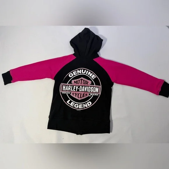 Harley Davidson Girls Hoodie Jacket 4T Pink Black Zip Up Genuine Motorcycle - Picture 12 of 16
